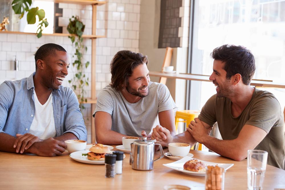 young men having breakfast in highgate hill